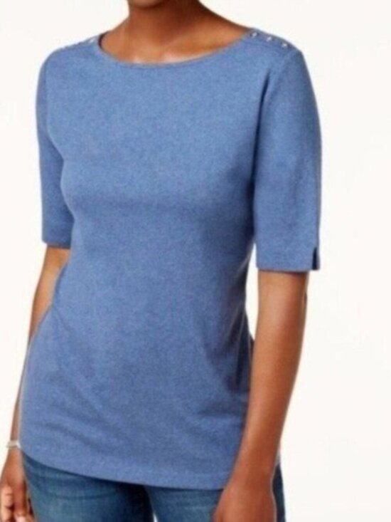 NWT Karen Scott Cotton Button-Shoulder Top - Picture 1 of 1